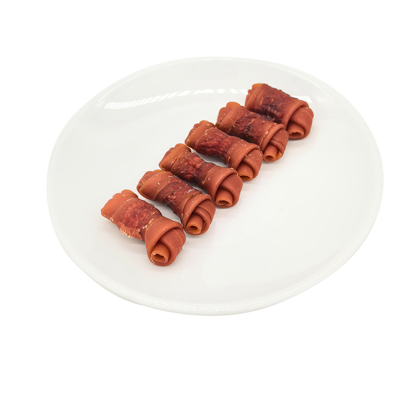 Mit Ente umwickelte Hundeleckerlis aus geknotetem Knochen, Zahnleckerlis für Hunde, 2,5–3 Zoll