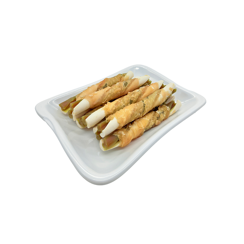 Mit Hähnchen umwickelte, schmetterlingsförmige, zweifarbige, gedrehte Stäbchen – langlebige Kausnacks für Hunde (12–12,5 cm)