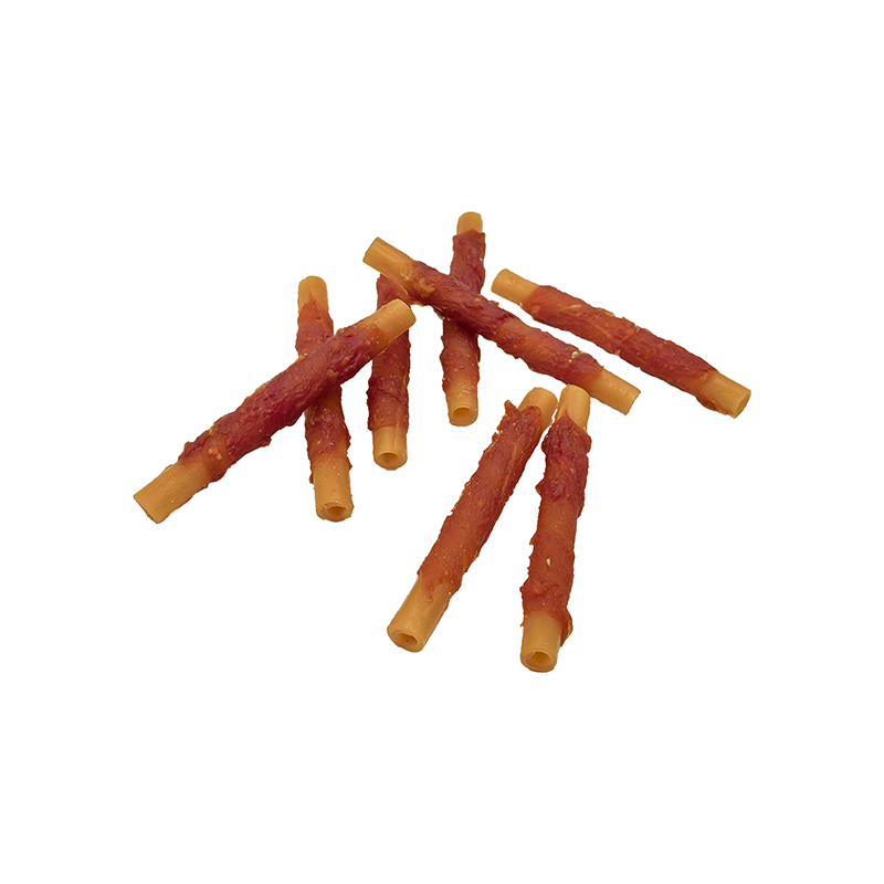 Einfarbiger, mit Enten umwickelter, hohler, gedrehter Kaustab – langlebige Kausnacks für Hunde (12–12,5 cm)