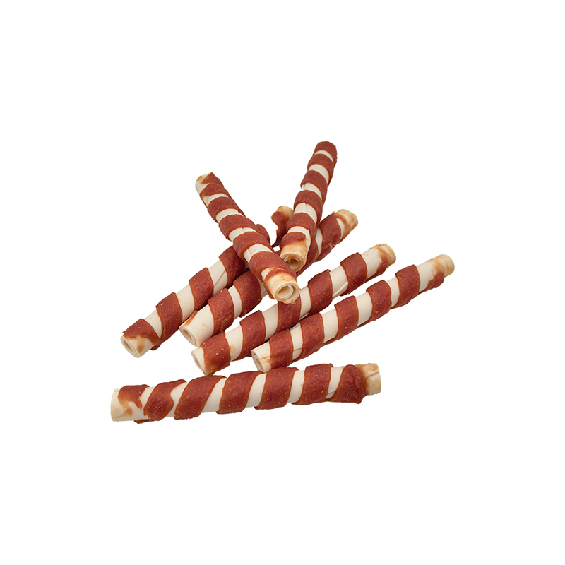 Einfarbiger, mit Entenstreifen umwickelter hohler gedrehter Kaustab – langlebige Kausnacks für Hunde (12–12,5 cm)