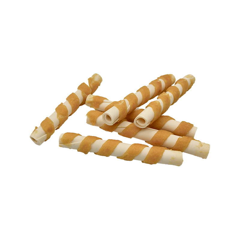 Einfarbiger, mit Hähnchenstreifen umwickelter, hohler, gedrehter Kaustab – langlebige Kausnacks für Hunde (12–12,5 cm)