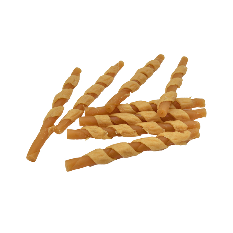 Einfarbiger, mit Hähnchenstreifen umwickelter gedrehter Kaustab – langlebige Kausnacks für Hunde (12–12,5 cm)